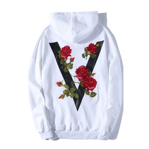 White Hoodie with Red <b>Rose</b> Embroidery – Floral Pullover Sweatshirt for Women Men Unisex Casual Aesthetic Graphic Hooded <b>Top</b> - Product Image 2