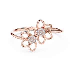 Bague ouverte double fleur plaquée or rose de luxe pour femme, élégante, avec cristaux floraux, réglable, bijou fantaisie, cadeau - Product Image 3