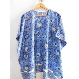 Vestido Kaftán de Algodón con Estampado Artesanal, Cuello en V, Mangas Murciélago, Cordón Ajustable, Estilo Boho, Túnica Holgada para la Playa, Vacaciones de Verano - Product Image 3