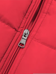 Men's Red Hooded Winter Vest Zipper Pockets Casual Outerwear Windproof Solid Color Polyester Wadding Canvas 340g 3D Embroidery - Product Image 6