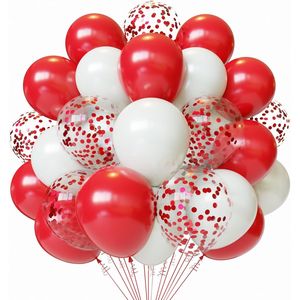 60 Palloncini in Lattice Rossi e Bianchi da 12 Pollici con 1 Nastro per Feste di Natale, Compleanno e Laurea - Product Image 1