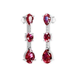 Pendientes de Botón de Plata de Ley 925 con Oro Blanco para Mujer, con Rubí Natural en Forma de Pera, Gema Roja Ovalada, Diamante, Regalo para Fiesta, Certificado IGI - Product Image 2