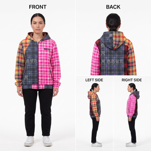Custom OEM Reversible Hoodie Leopard Print Check Plaid Color Block <b>Zip</b> <b>Up</b> <b>Jacket</b> <b>Women</b> Streetwear Outerwear - Product Image 5