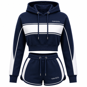 Sexy Women's Streetwear Two Piece Half Zip Regular <b>Top</b> and Shorts Set Custom Hoodie 100% Cotton Fleece Eco-Friendly - Product Image 5