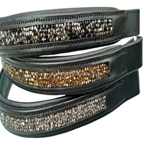 Banda para cejas de caballo de cuero de canal vacío acolchada negra personalizada con pequeños cristales cadena hotfix de diamantes de imitación banda para cejas acolchada - Product Image 4