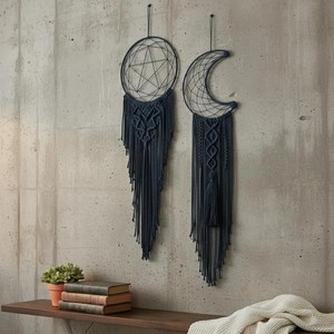 Décoration murale bohème en macramé, attrape-rêves en forme de lune, 2 pièces, motif géométrique abstrait circulaire, décoration de maison, salon - Product Image 3
