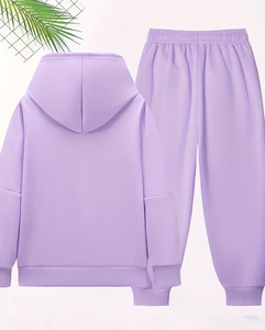 Lavender Women Hoodie and Jogger Set Solid Color Two Piece Tracksuit Casual Lounge Outfit Full Sleeve Fleece Sportswear - Product Image 2