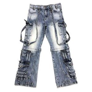 Pantalon cargo noir pour homme, taille haute, coupe ample, style gothique, en denim et coton, décoré de rivets, pour l'automne - Product Image 6