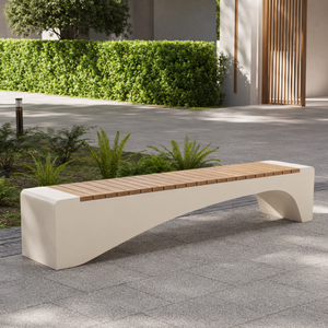 Modern Outdoor <b>Garden</b> <b>Bench</b> with Wooden Slatted Seat with Sculpted White Base for Park Patio Lawn Balcony and Public Seating - Product Image 4