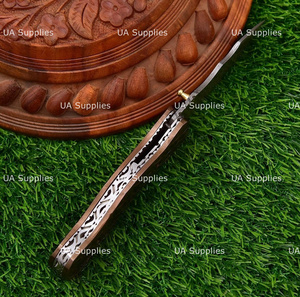 UA Supplies DIY Customized <b>Copper</b> Handle Hand Engraved Damascus Steel Hunting Outdoor Pocket Folding Knife Thumb <b>Knob</b> Liner Lock - Product Image 5