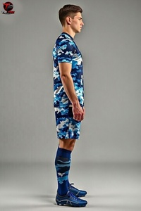Uniforme de fútbol de manga corta con camuflaje azul, conjunto de jersey para entrenamiento de fútbol, ropa deportiva con estampado personalizado, uniforme de voleibol - Product Image 4