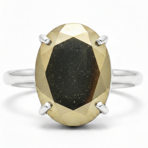 Natural Pyrite Crystal <b>Ring</b> Genuine Oval German Silver Adjustable Gemstone Jewelry Handmade Spiritual Healing Love Gold - Product Image 1