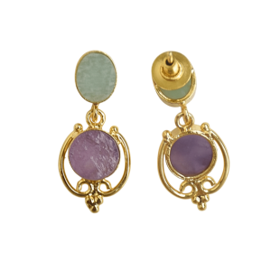 Vintage 18K <b>Gold</b> Plated Bohemian Drop <b>Earrings</b> with Amethyst and Amazonite Stone Bezel Setting Women's Gift Jewelry - Product Image 3