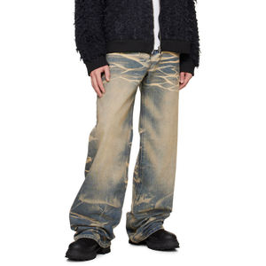 Vaqueros Baggy Rectos Personalizados de Estilo Urbano para Hombre, Vaqueros de Mezclilla de Algodón Oscuro Desgastado, Pantalones Vaqueros Vintage de Moda para Hombre - Product Image 5