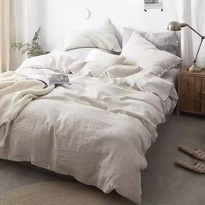 Ensemble de housse de couette en lin stonewashed blanc standard, vente en gros, avec 1 housse de couette et 2 taies d'oreiller - Product Image 3