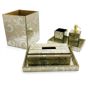 Modern Designer Glass Bathroom Set | <b>Soap</b> Dispenser, Toothbrush <b>Holder</b>, Tumbler & Tray | Elegant Durable Bathroom Organizer - Product Image 1