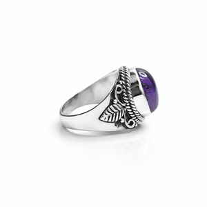 แหวนเงินแท้ 925 ประดับพลอยอเมทิสต์สีม่วง แหวนสวยงามสำหรับขายส่ง แหวนทำมือแบบหนา - Product Image 4