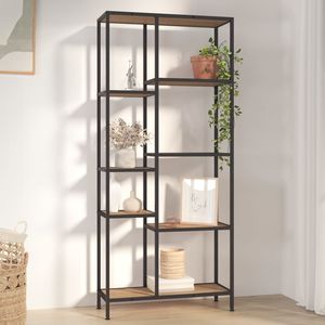 Estantería de color marrón claro y negro con madera de ingeniería y acero, elegantes estanterías para libros - Product Image 1