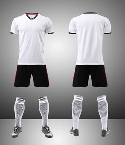 <b>White</b> V-Neck <b>Men's</b> Soccer Jersey Set With Black Shorts And Patterned <b>Socks</b> Sublimated Moisture Wicking Breathable soccer set OEM - Product Image 1