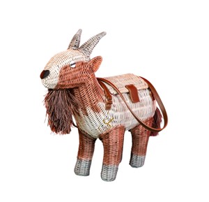 Cesta de Almacenamiento de Mimbre con Forma de Cabra, Cesta de Regalo Tejida con Forma de Animal, Caja Decorativa de Mimbre con Correa - Product Image 1