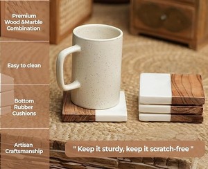 Marblewood Love Brown Coasters Set of 4 Handmade Marble Wood Drink Coasters with Heart Design <b>table</b> Protection for Coffee Tea - Product Image 4