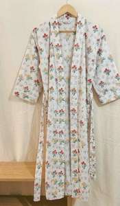 Robe Kimono en Coton Imprimé à la Main, Peignoir Léger en Pur Coton, Robe Longue pour Femme - Product Image 2