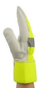 Gants de sécurité en cuir grainé de vachette haute visibilité avec bande réfléchissante, manchette caoutchoutée, pour travail industriel, certifiés CE, anti-coupure et résistants à la chaleur - Product Image 2