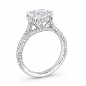 Anillo de compromiso de lujo con diamante talla Asscher en oro blanco con engaste pavé para mujer, estilo clásico - Product Image 5