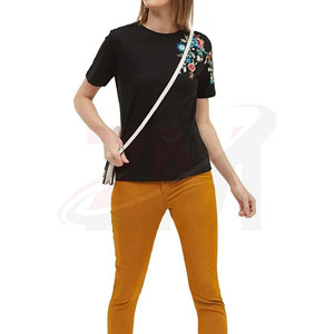 Camiseta bordada para mujer, tela suave, top de moda para ropa de calle y estilo diario, informal bordada para mujer - Product Image 3