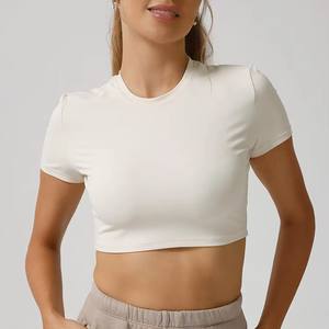 T-shirt streetwear OEM personnalisé, crop top pour femme, t-shirt blanc à haute élasticité, personnalisable, crop tops blancs pour femme - Product Image 3
