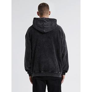 Sudadera con capucha de hombre lavada con ácido desteñida al sol pesada bordada personalizada nueva sudadera recortada con diamantes de imitación para invierno - Product Image 4