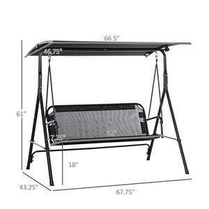 Giardino # # # # Sedia a dondolo da veranda a 2 posti con tettuccio regolabile, braccioli, tessuto Texeline, telaio in acciaio, per esterni, nera - Product Image 3