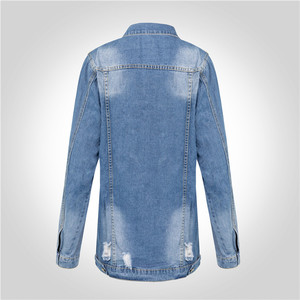Veste longue en jean coupe ample bleu délavé col rabattu boutonnée décontractée unisexe OEM 2027 - Product Image 2