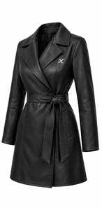 Abrigo Largo de Cuero Genuino para Mujer |   Gris Negro Marrón |   Fabricante OEM ODM |   Diseño de Alta Calidad - Product Image 3