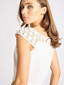 Women <b>White</b> Cotton Crochet Crop Top Sleeveless Button Front Summer Casual Boho <b>Lace</b> Top - Product Image 5