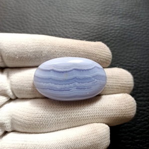 Colgante/anillo de ágata de encaje azul liso de alta calidad, joyería de piedras preciosas naturales, cabujón liso ovalado pulido tallado, piedras preciosas sueltas - Product Image 4