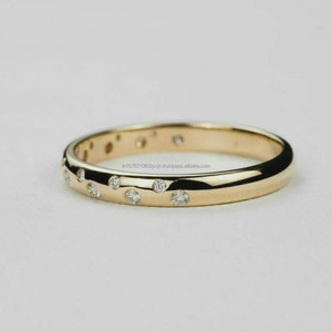 Round Moissanite Diamond Flush Set Wedding Band <b>Ring</b> in 925 Sterling Silver Minimalist Stackable Promise <b>Ring</b> - Product Image 3