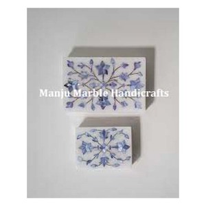 Mejor diseño hecho a mano madre de perla caja de incrustaciones de mármol azul Floral forma Rectangular para joyería regalo Idea caja de almacenamiento - Product Image 2