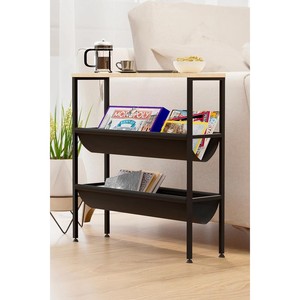 Scandinavian <b>Pine</b> Wood Side <b>Table</b> with Metal Frame | Wholesale Storage Shelf - Product Image 1