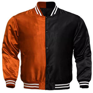 Veste universitaire en satin bicolore personnalisée pour homme, orange et noir, style bomber, uniforme de baseball Letterman, vente en gros - Product Image 1