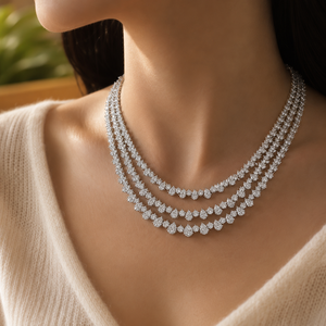 Collier de luxe multi-brins en argent sterling 925 avec moissanite taille poire et diamants pour femme, idéal pour les mariages - Product Image 3