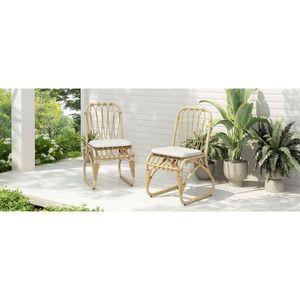 Set di 2 Sedie da Pranzo in Vimini PE per Esterni con Cuscini Lavabili, per Giardino, Patio, Bordo Piscina, Sedie in Rattan Naturale - Product Image 3