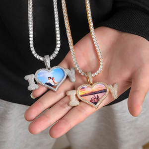 Colgante de Plata con Diamante Cultivado en Laboratorio, Chapado en Oro, con Foto Personalizada de Corazón 'Te Amo', Recuerdo para Parejas, Certificado IGI - Product Image 1