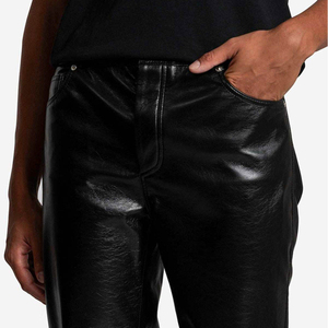 Customized Top Design High Quality <b>Men</b> Leather Pants Custom Made Genuine Lambskin Leather Canvas Straight Mid Button Fly - Product Image 5
