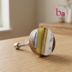 Boutons de meuble ronds en bois avec incrustation en résine multicolore, design moderne pour cuisine, maison, bureau, chambre, tiroirs et meubles - Product Image 5