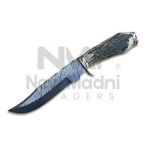 Couteaux de chasse en acier Damas, lame pointue, manche en bois de cerf, lame fixe, faits à la main, épaisseur 0,7 mm, en vente à bas prix - Product Image 1