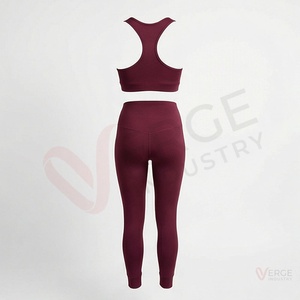 Conjunto de Yoga sin Costuras para Mujer, 2 Piezas, Color Borgoña Sólido, Sujetador Deportivo con Espalda Cruzada, Leggings de Cintura Alta - Product Image 5