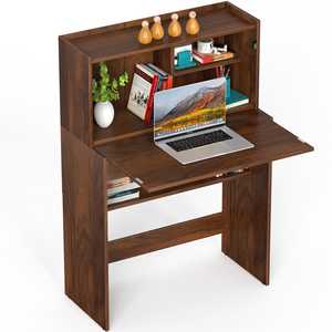 Escritorio Karmiya Brown Maple WFH, una Práctica Mesa para Estudiar y Trabajar con el Ordenador Portátil, con Estantería para el Hogar o la Oficina - Product Image 1