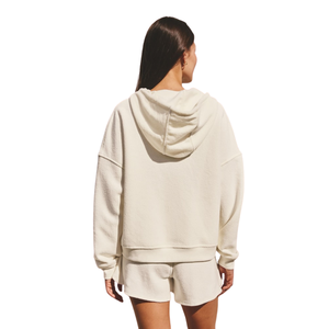 <b>Women's</b> <b>Cream</b> <b>Fleece</b> Hooded Zip-Up Sweatshirt Full Sleeve Casual Solid Color Unlined Breathable Summer Wear - Product Image 3