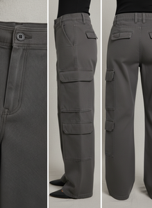 Pantalon cargo ample pour femme - Gris anthracite, coupe large, style streetwear - Product Image 5